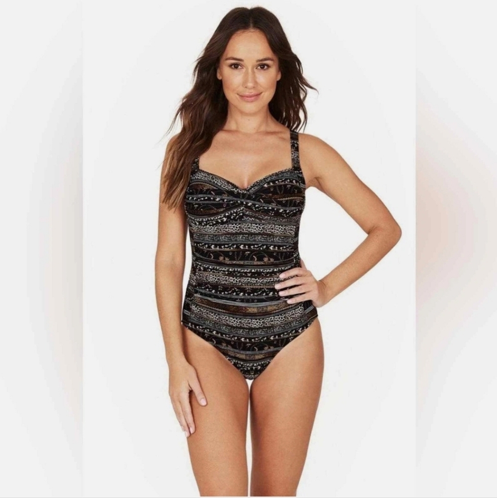 Niptuck Savannah Stripe Dulcie Grecian Design Tummy Control Swimsuit Size 6